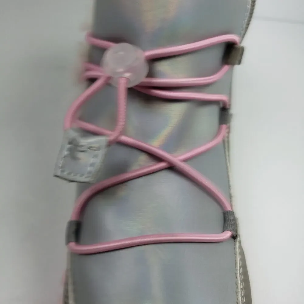 Khombu Anatone Girls Size 3Y Silver Pink Faux Fur Lined Warm Winter Boots